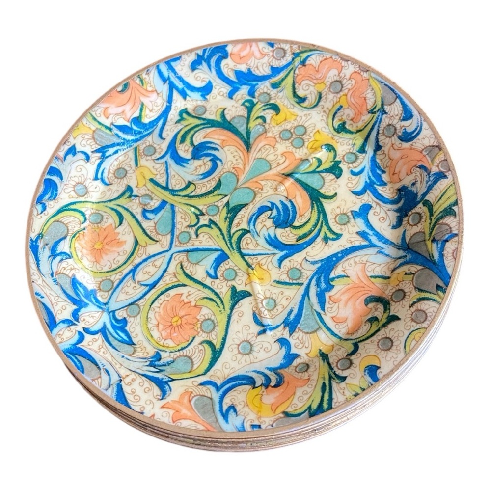 Vtg Melamine Coasters Set of 6 Made in Japan Sicilian Majolica Floral Paisley